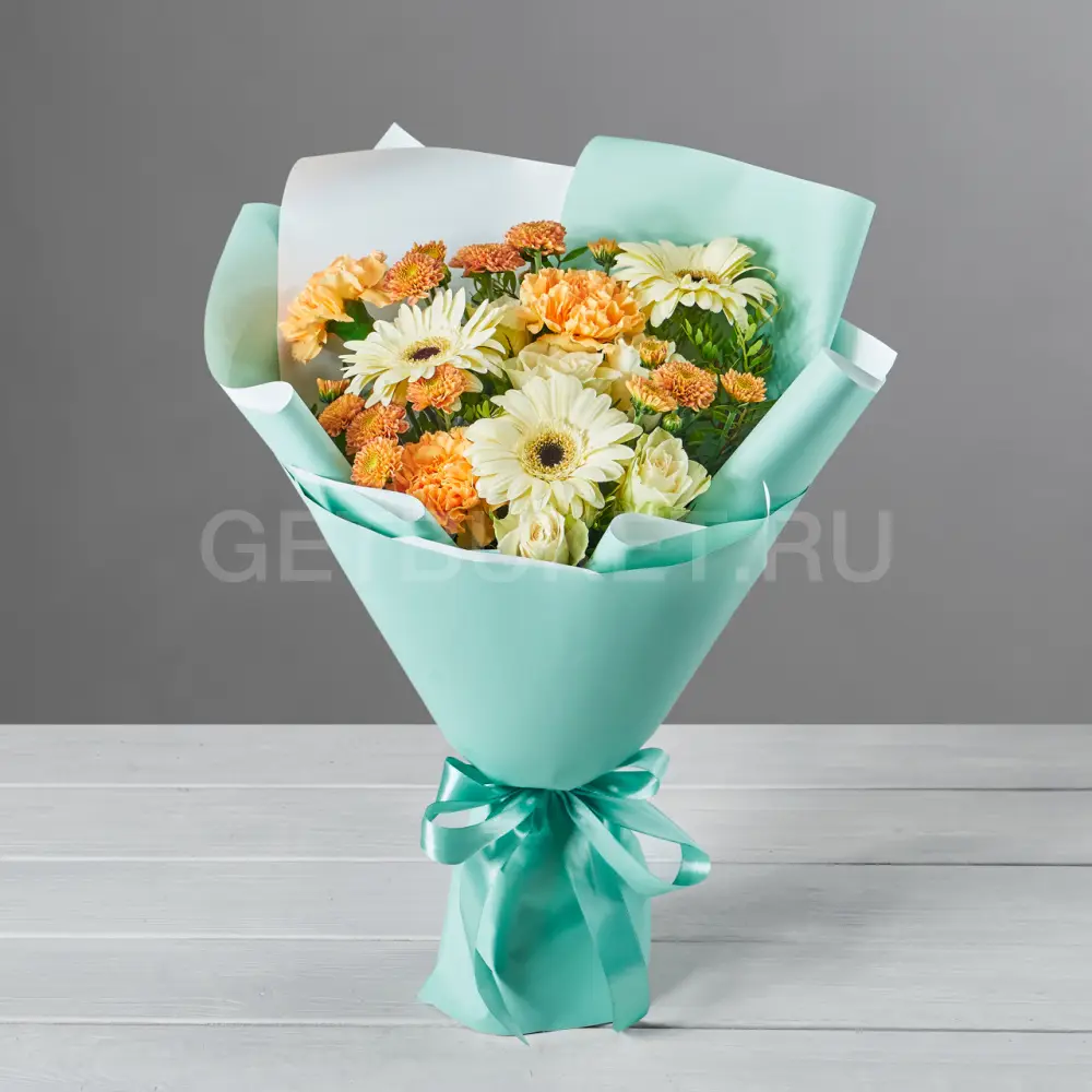 210068 Букет из гербер, хризантем и роз